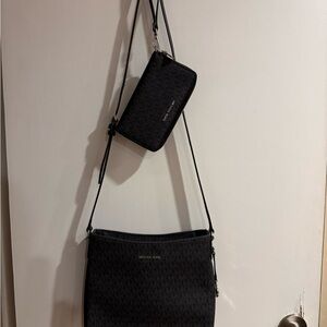 Michael Kors Dark Gray Messenger Bag and Wallet Set